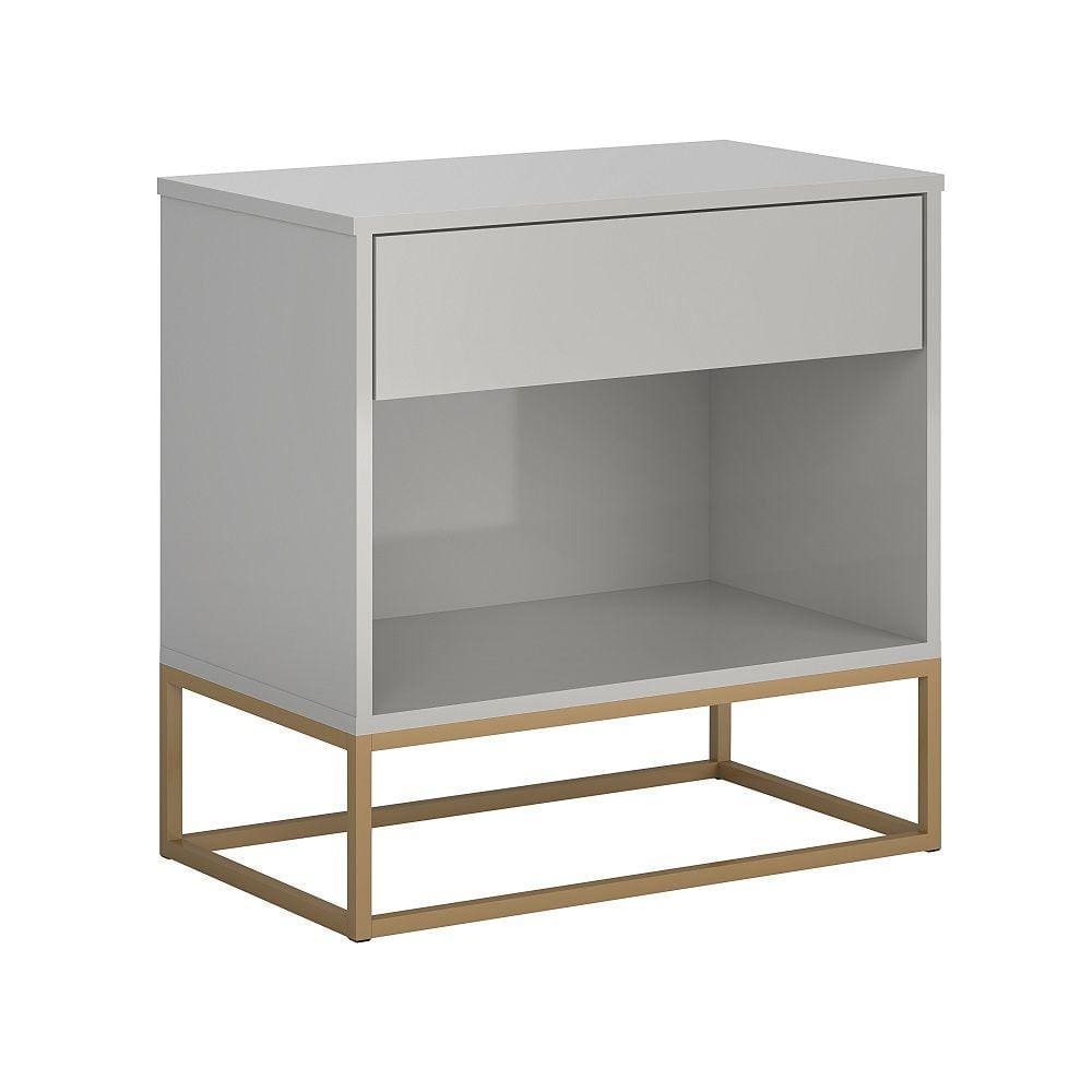 Mesa de Cabeceira Malta Industrial OffWhite Base de Ferro Dourado