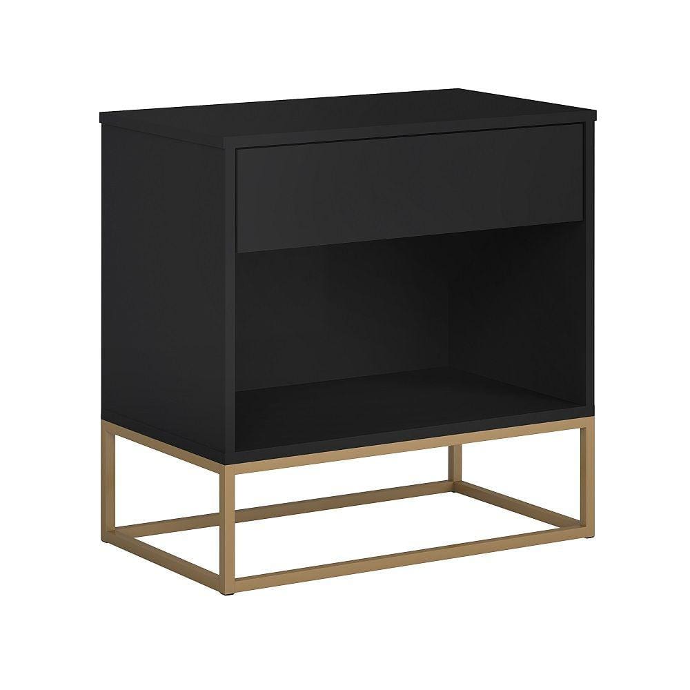 Mesa de Cabeceira Malta Industrial Preto Base de Ferro Dourado