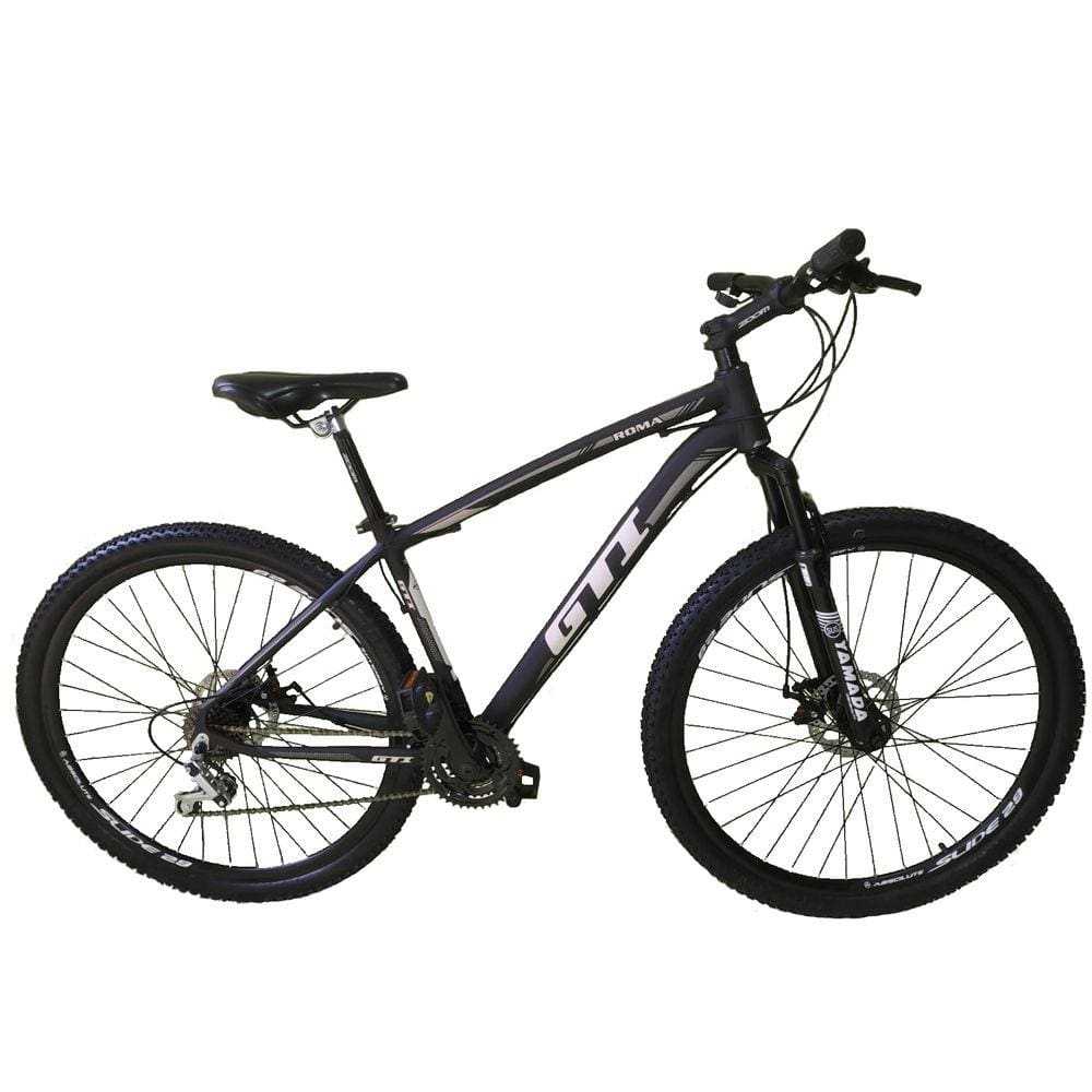 Bicicleta Aro 29 Gti Roma Alumínio 27v Freio a Disco Mecânico Garfo com Suspensão - Preto\\Cinza