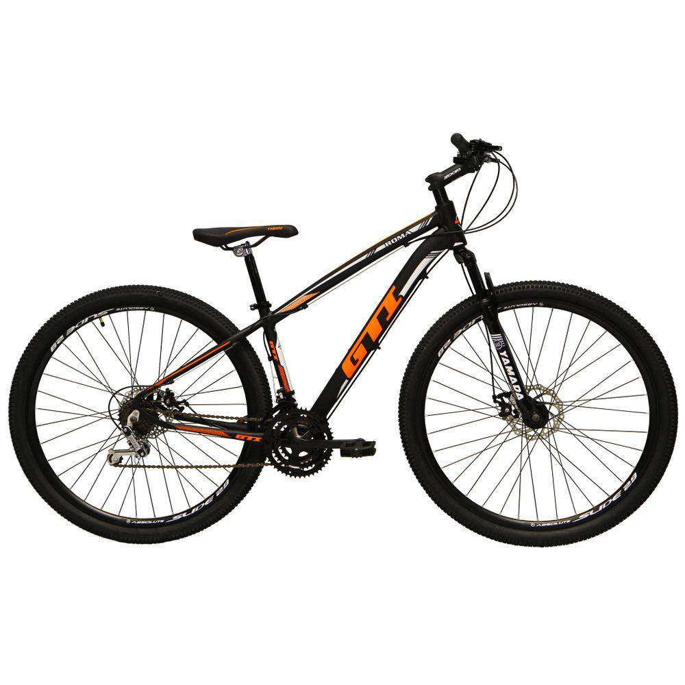 Bicicleta Aro 29 Gti Roma Alumínio 27v Freio a Disco Mecânico Garfo com Suspensão - Preto\\Laranja