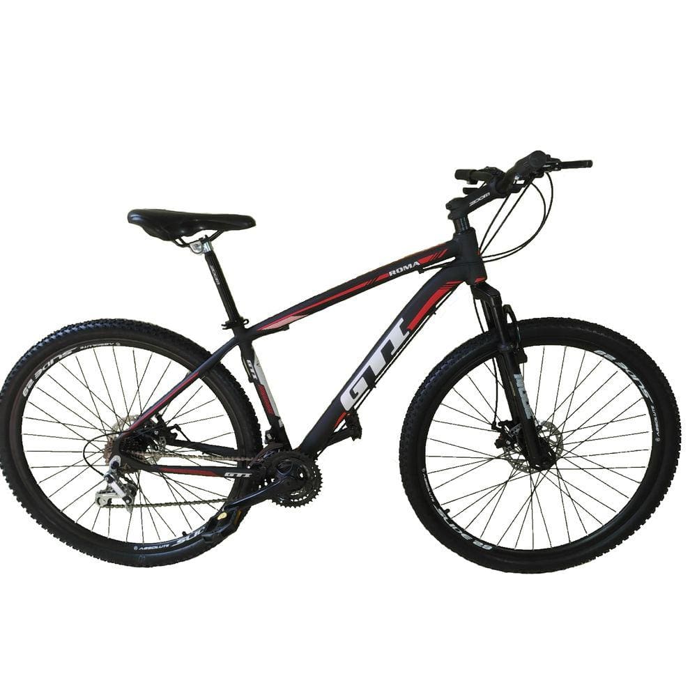Bicicleta Aro 29 Gti Roma Alumínio 27v Freio a Disco Mecânico Garfo com Suspensão - Preto\\Vermelho