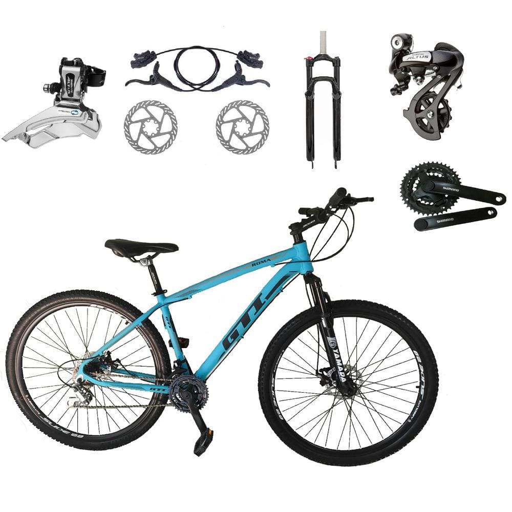 Bicicleta Aro 29 GTI Roma Câmbios Shimano Altus 24v K7 Alumínio Freios Hidráulicos Garfo Com Trava - Azul