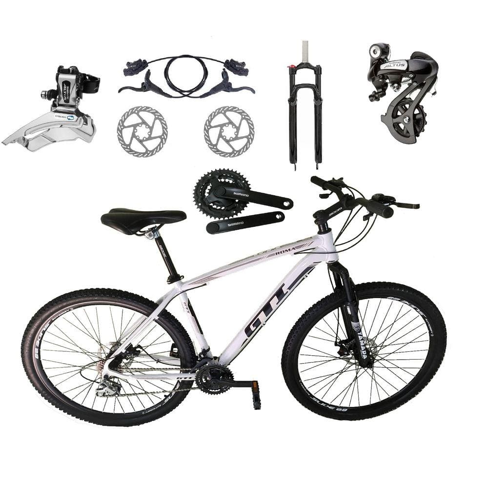 Bicicleta Aro 29 GTI Roma Câmbios Shimano Altus 24v K7 Alumínio Freios Hidráulicos Garfo Com Trava - Branco