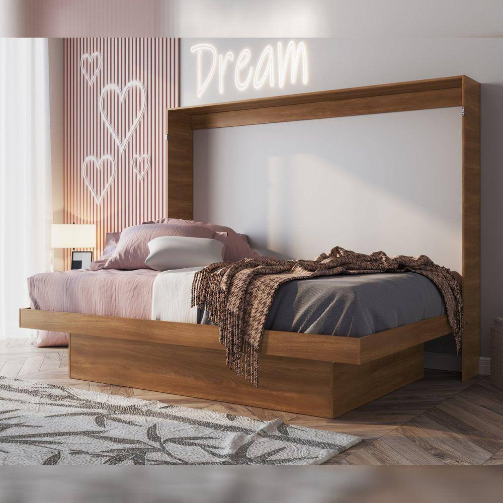 Cama Articulável Horizontal Casal com Estação de Trabalho Latino Nogal