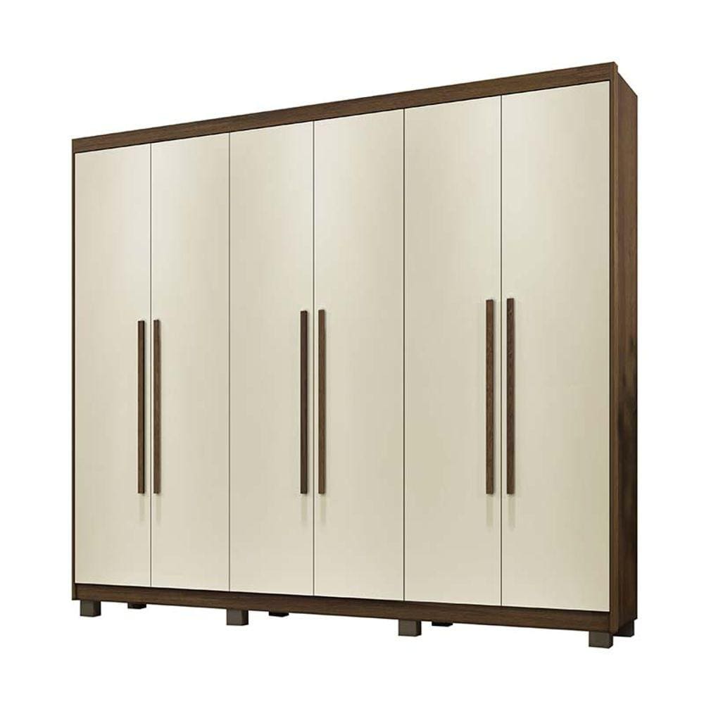 Guarda Roupa Casal 6 Portas 4 Gavetas Verona Benetil Móveis Imbuia/Off White