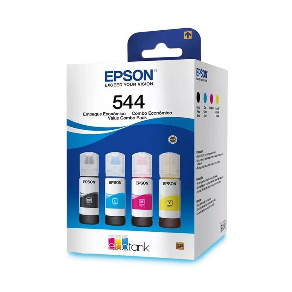 Kit Refil de Tinta Epson T544 Amarelo, Ciano, Magenta e Preto