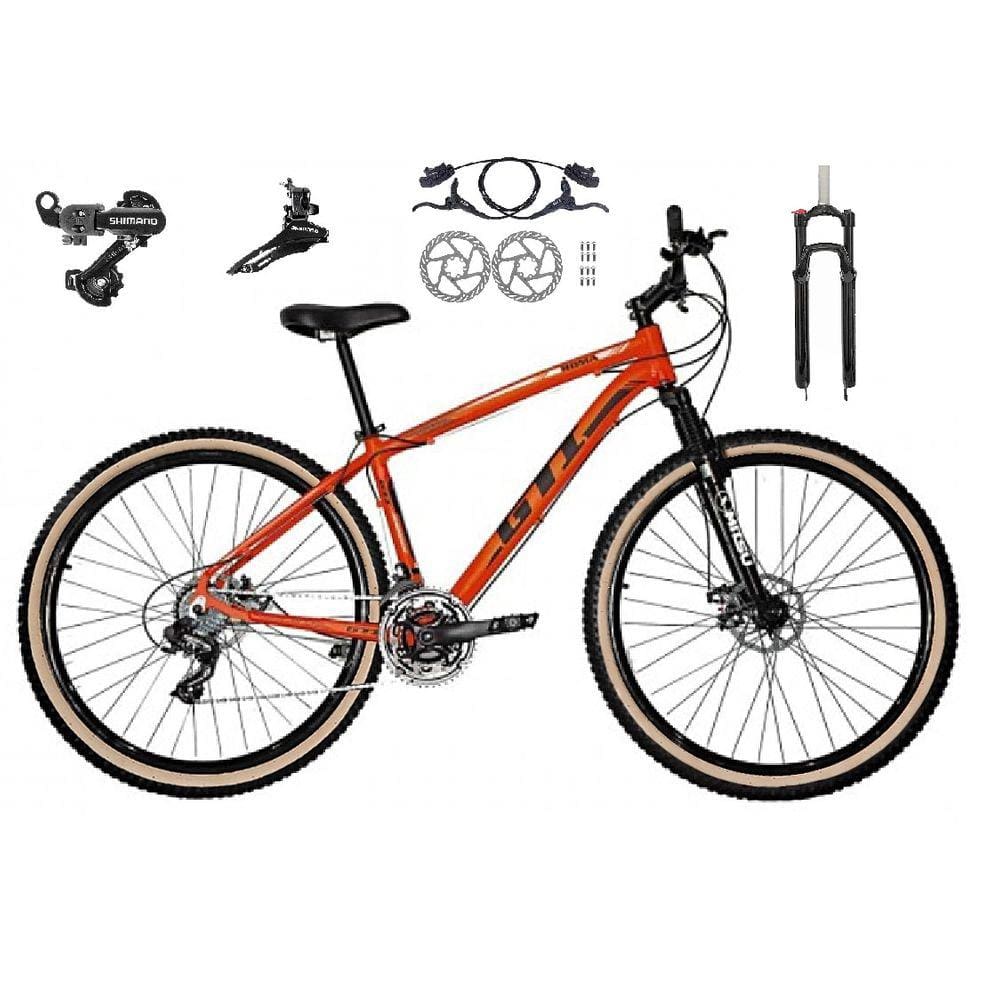 Bicicleta Aro 29 Gti Roma 24v K7 Câmbios Shimano Freio Hidráulico Garfo com Trava com Pneu Faixa Bege - Laranja