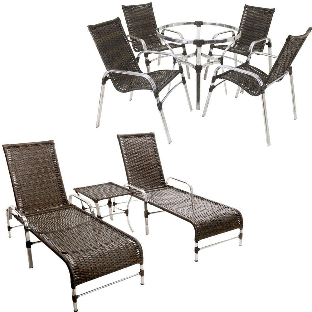 Jogo 4 Cadeiras e Mesa Emily e 2 Espreguiçadeiras Regulável