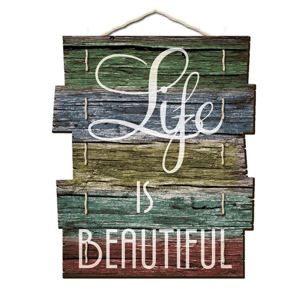 Quadro Placa Madeira Frase ”Life Is Beautiful”