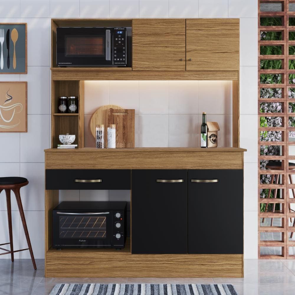 Armário de Cozinha Compacta com tampo 7072+CH854 Decibal Naturalle Preto Fosco