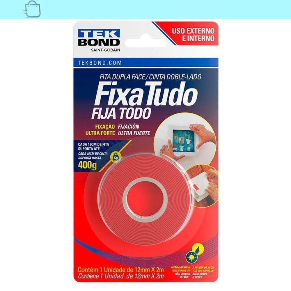 Fita Dupla Face Fixa Tudo Uso Externo 12mm x 2m