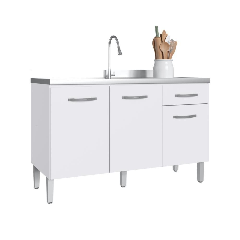 Balcão de Cozinha 3 Portas 1 Gaveta 1,20m New Joy Decibal Branco
