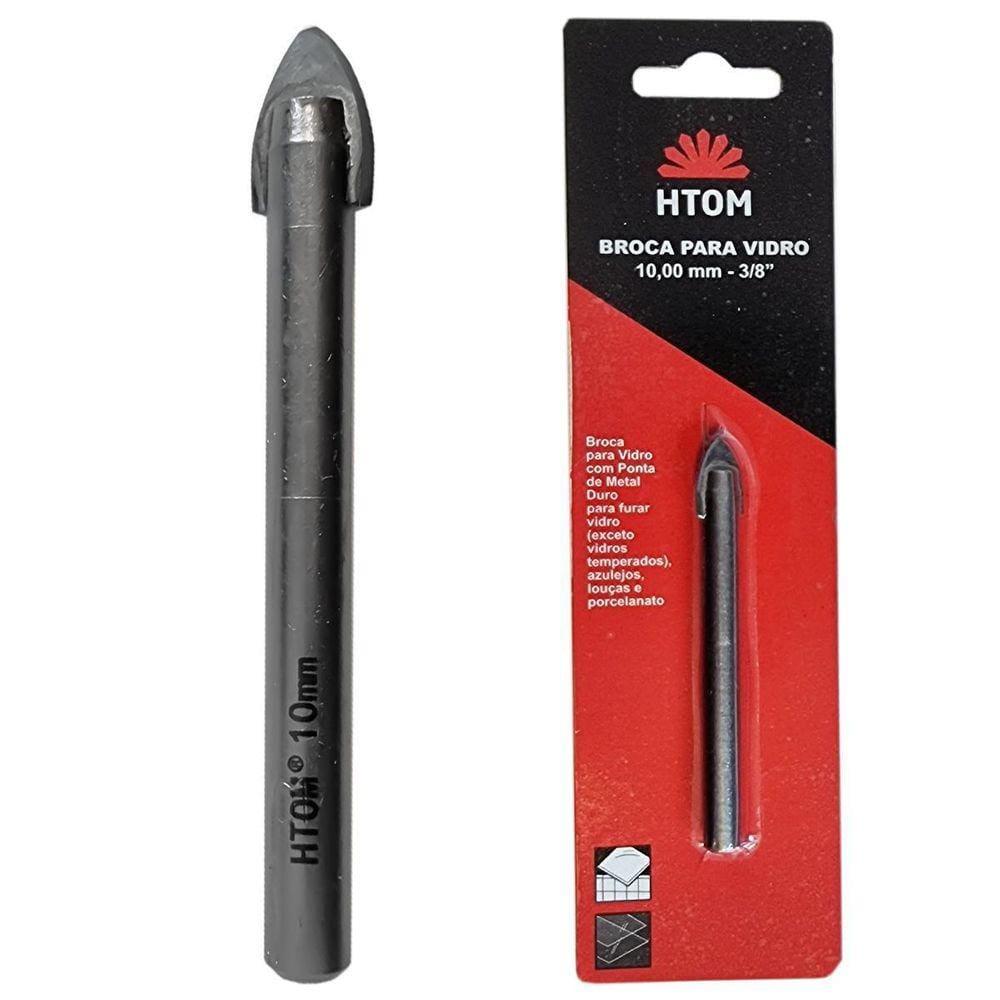 Broca Para Vidro 10Mm Porcelanato Cerâmica Metal Duro Htom