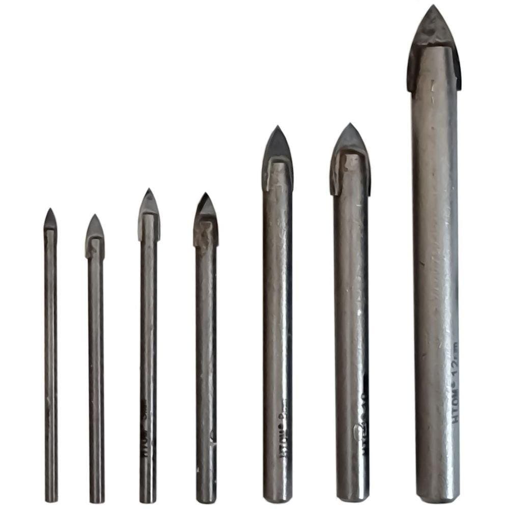 Kit 7 Brocas Para Furar Vidro 3 A 12Mm Porcelana Metal Duro