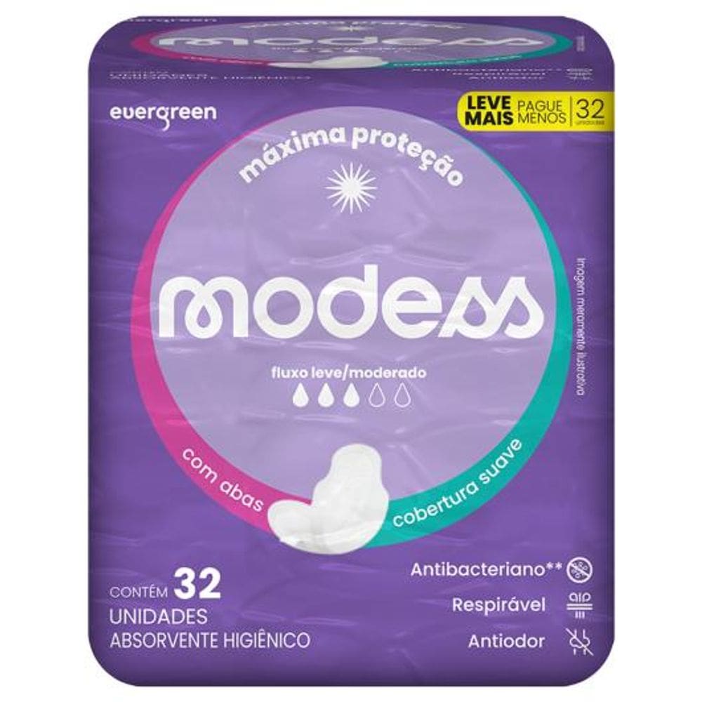 Absorvente Modess Cobertura Suave Com Abas Leve Mais Pague Menos 32 unidades