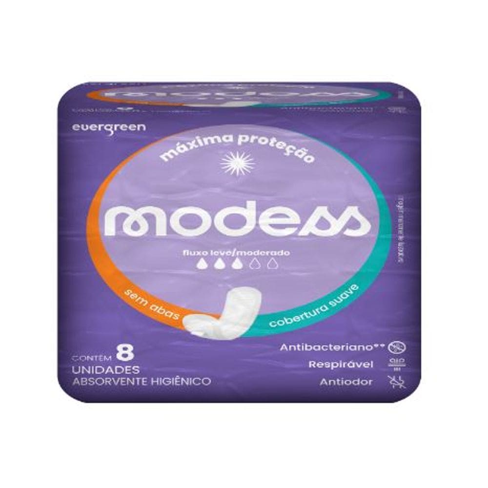 Absorvente Modess Máxima Proteção Suave Sem Abas 8 Unidades