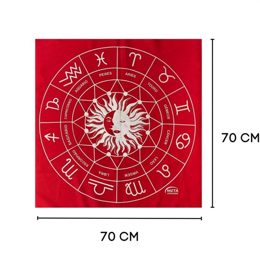 Toalha Jogo De Cartas Zodíaco 70 X 70 Cm Vermelha