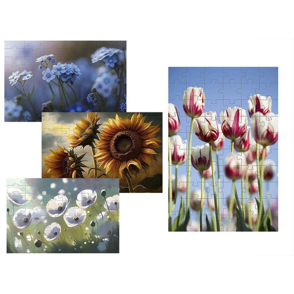 Kit 4 Quebra-Cabeças Atividades Mente As Flores 60 Peças