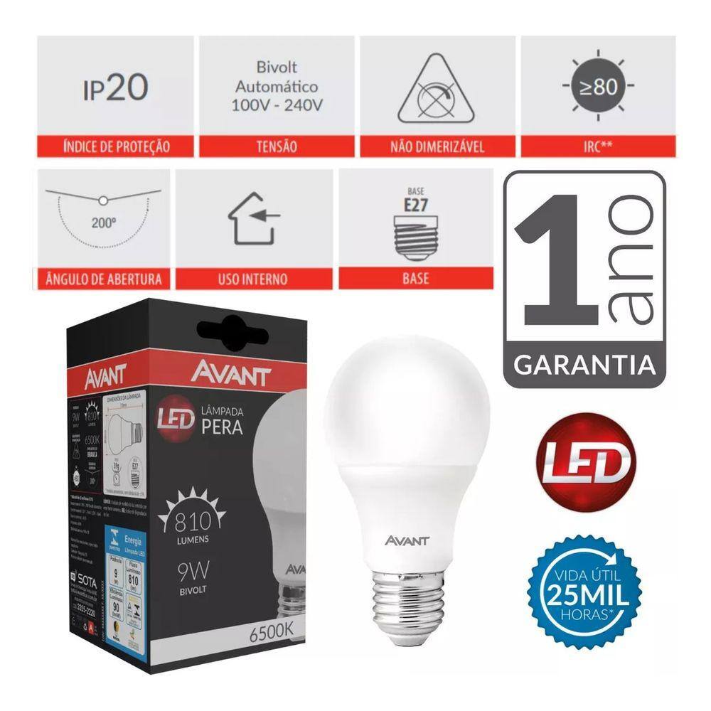 Lampada Led Pera 9w 6500k Avant