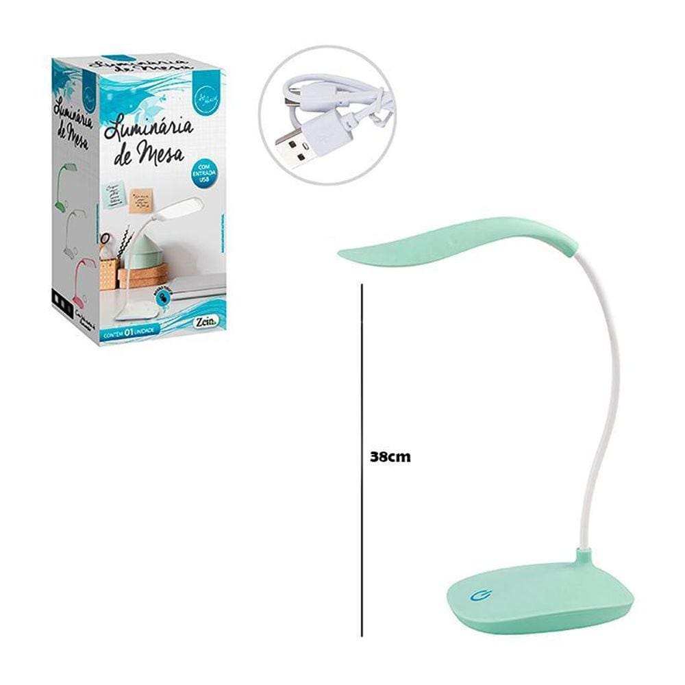 Luminária De Mesa Portatil Recarregavel Verde 38Cm