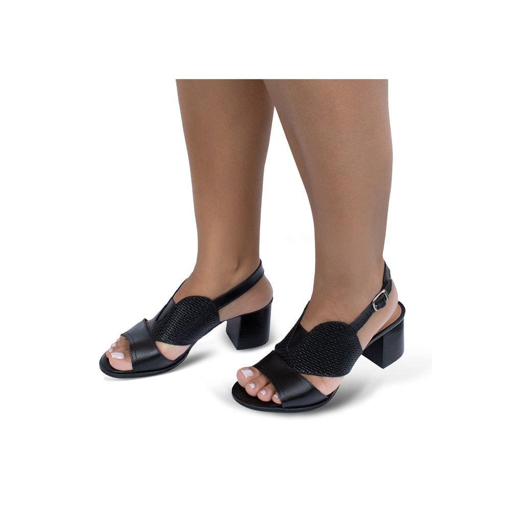 Sandalia De Salto Em Couro Preto