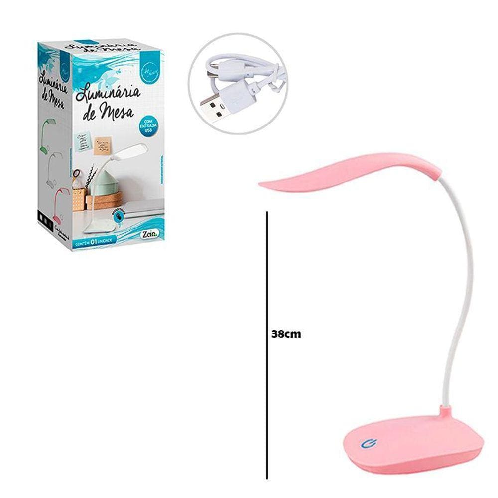 Luminária De Mesa Portatil Recarregavel Rosa 38Cm