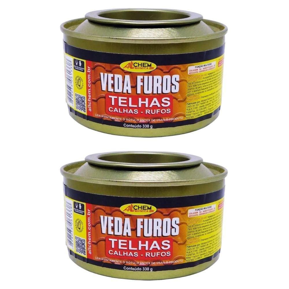Kit 2 Massa Veda Furos Trincas Fissuras Telhas 330G Allchem