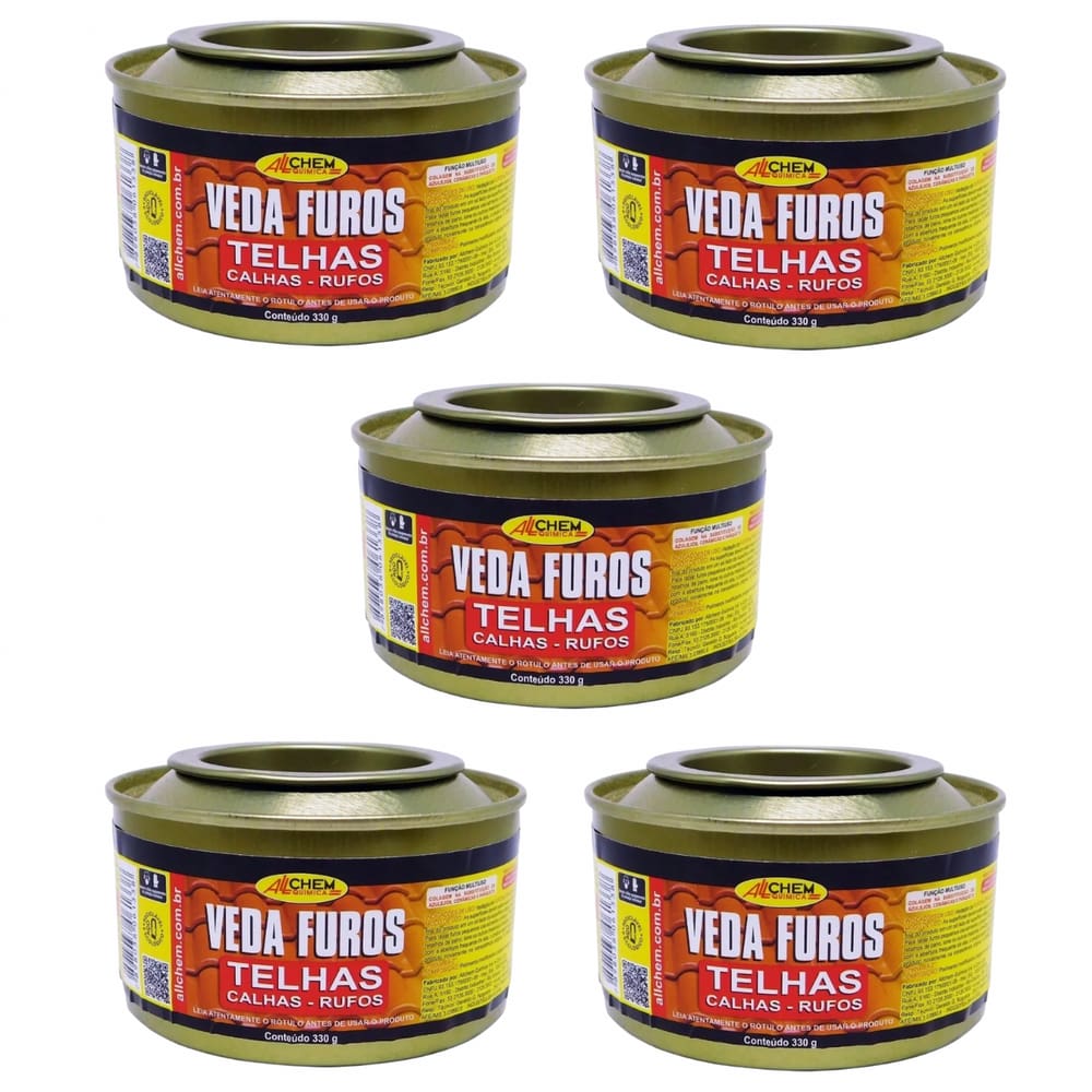 Kit 5 Massa Veda Furos Trincas Fissuras Telhas 330g Allchem