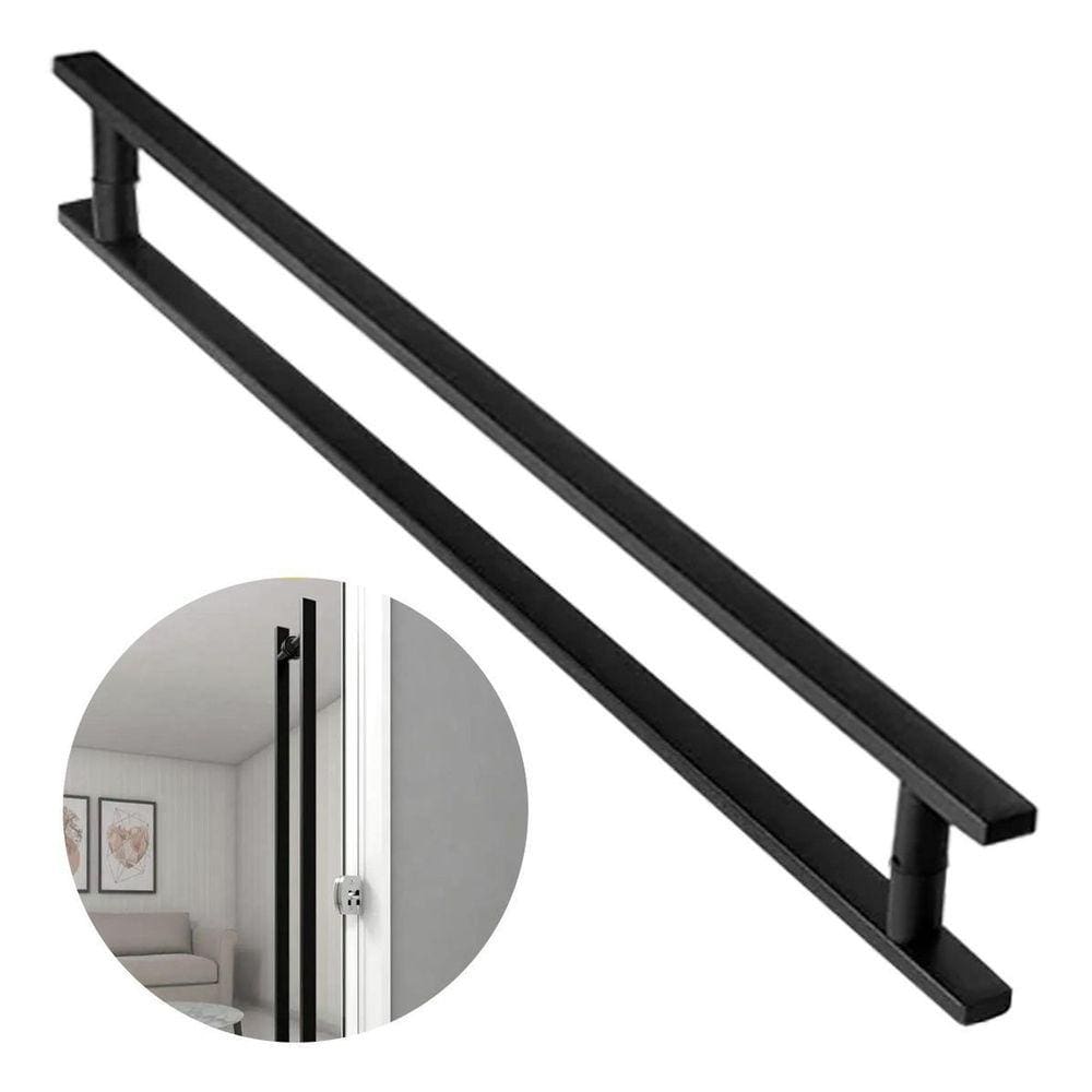 Puxador De Porta Preto Madeira Vidro 60Cm Inox 304 Escovado