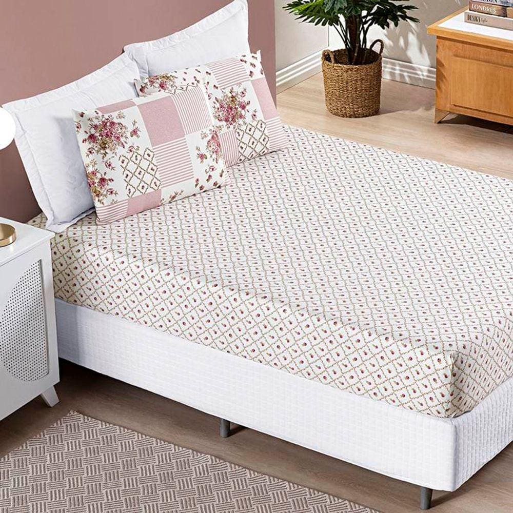 Jogo de Lençol Casal Padrão Bouti Estampado 3 Peças - Rosa Matura