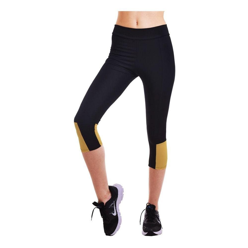 Calça Legging Capri Fitness em Power Suplex Detalhe Amarelo