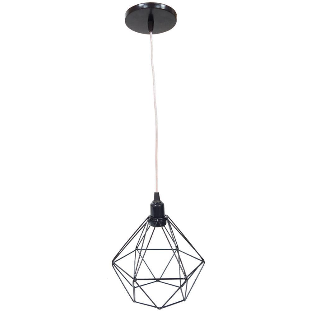 Pendente Aramado Diamante Luminária Lustre Luxo P Cabo Cristal Retrô Vintage Agp Ilumini Industrial