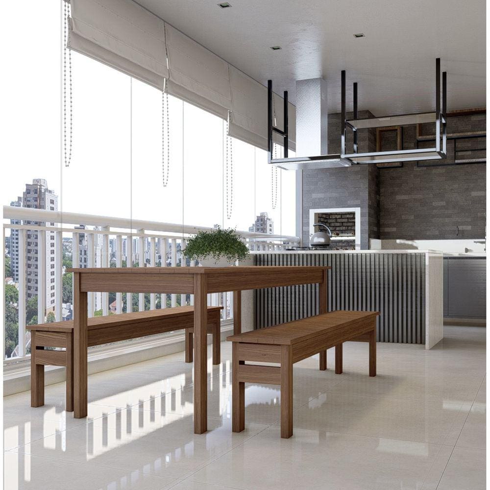 Conjunto Mesa 160cm 2 Bancos em Madeira Maciça Ultron Madeira