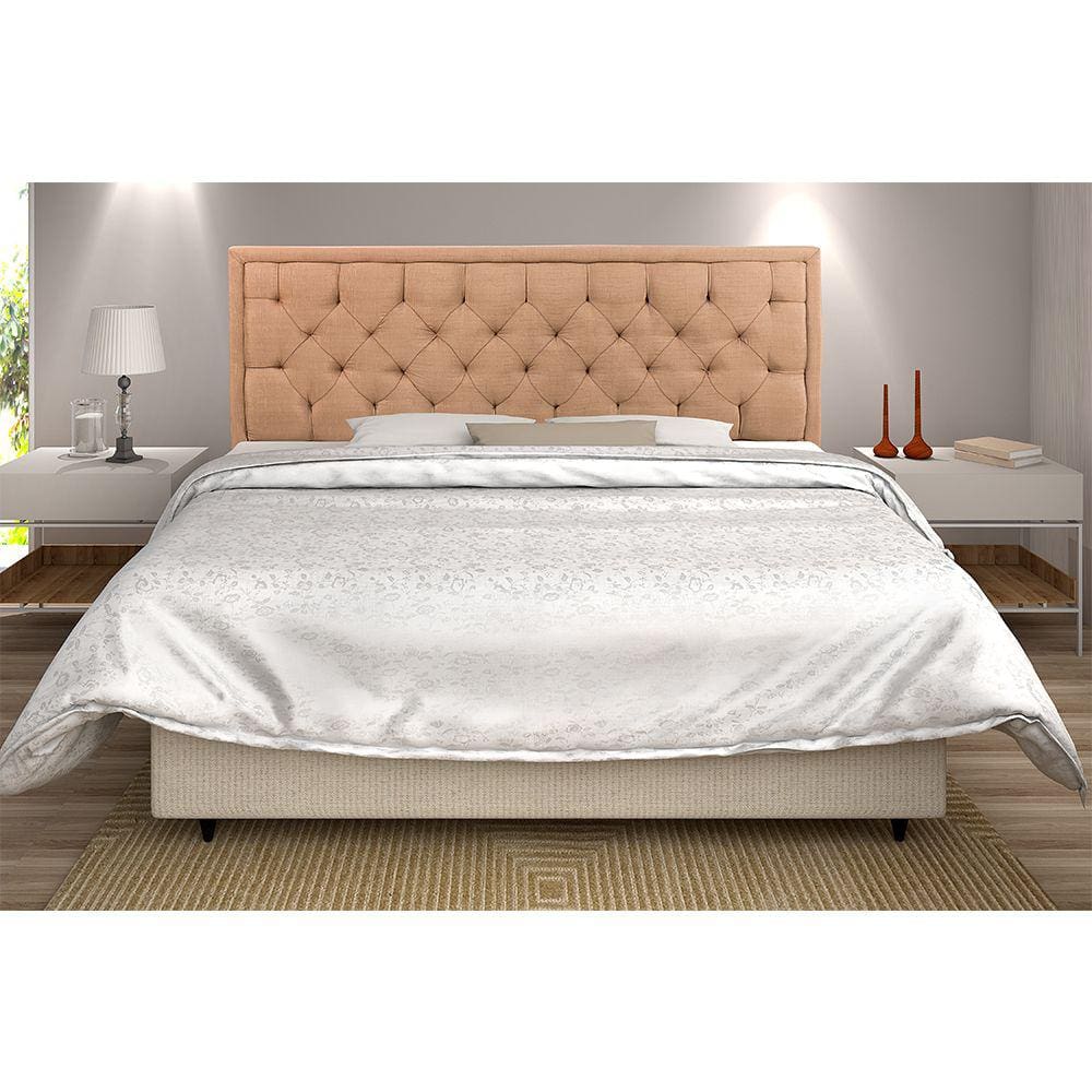 Cabeceira Estofada Cama Box Queen Linho Ocre Montreal 1,95m