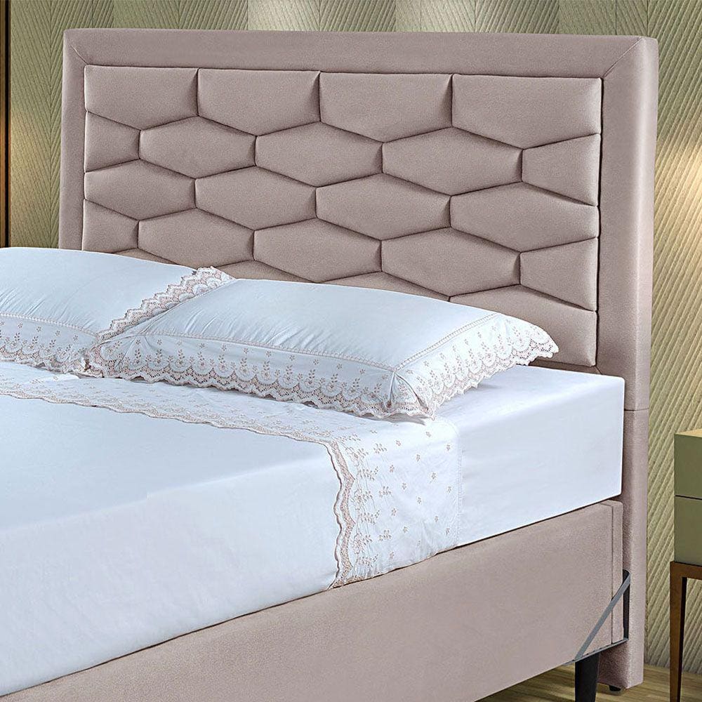 Cabeceira Casal Estofada Cama Box 1,60 Ferrara com Framer Linho