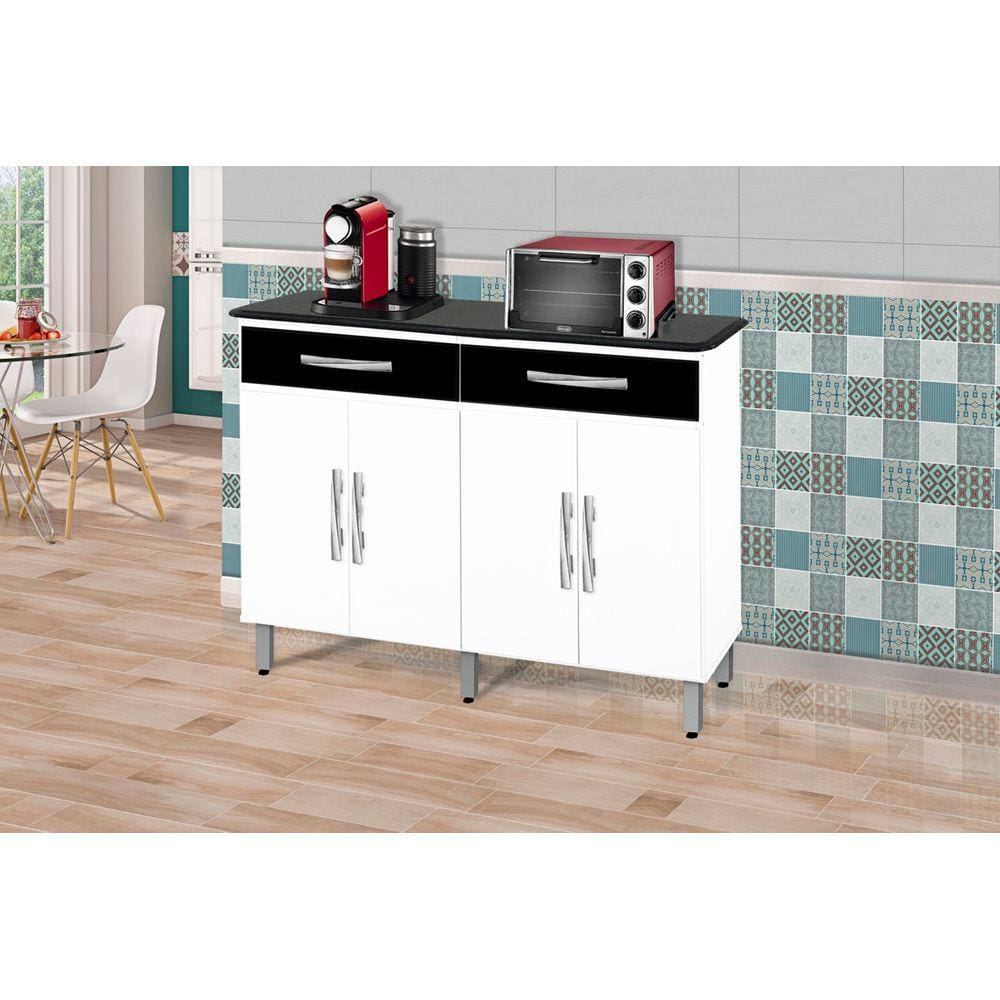 Balcão Madri Plus Branco Com Preto Mármorizado – Passe Bem Móveis