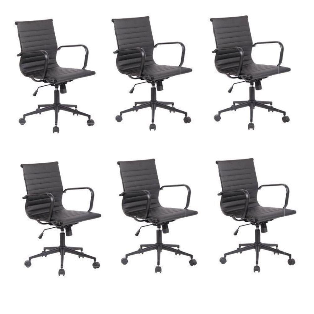 Conjunto 6 Cadeiras de Escritório Presidente Sevilha Baixa com Base Office aço preto Rivatti Preto