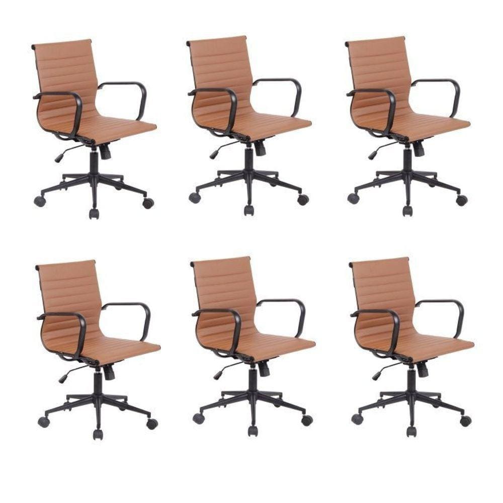 Conjunto 6 Cadeiras de Escritório Presidente Sevilha Baixa com Base Office aço preto Rivatti Marrom