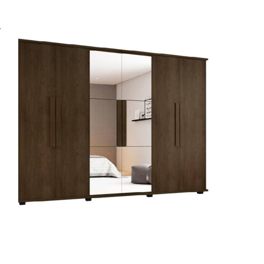 Guarda-Roupa Casal com Espelho 6 Portas 4 Gavetas Canadá Noce - RV Móveis