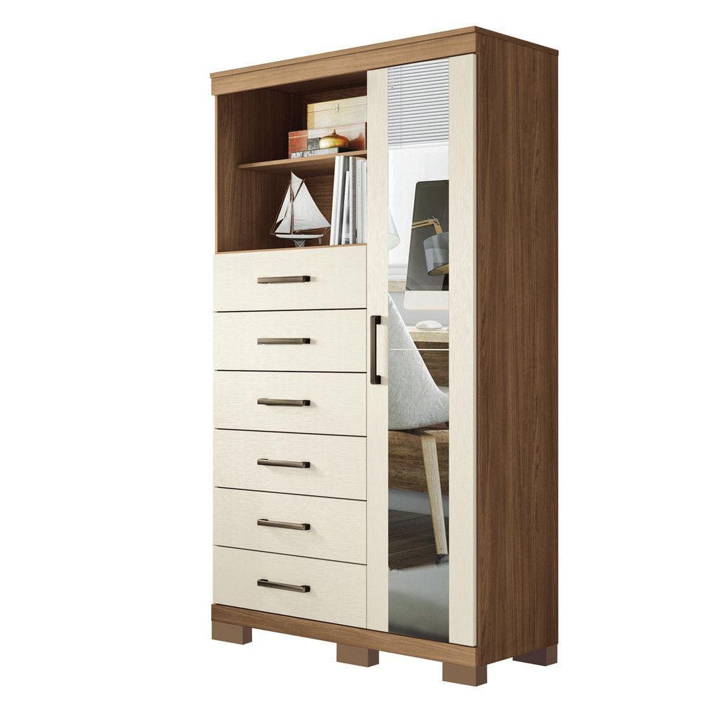 Comoda Multiuso 1 porta 6 gavetas com Espelho e Pes Maraba Santos Andira