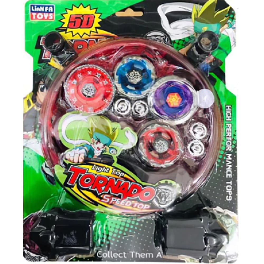 Kit Com 4 Peões Beyblade Metal + Lançador + Arena - Wild Top no