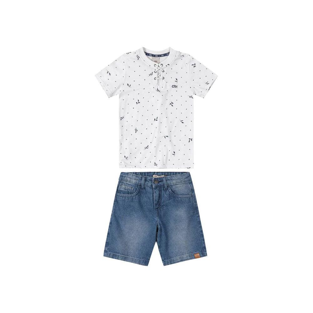 Conjunto Menino Em Algodão E Jeans 100% Algodão Carinhoso