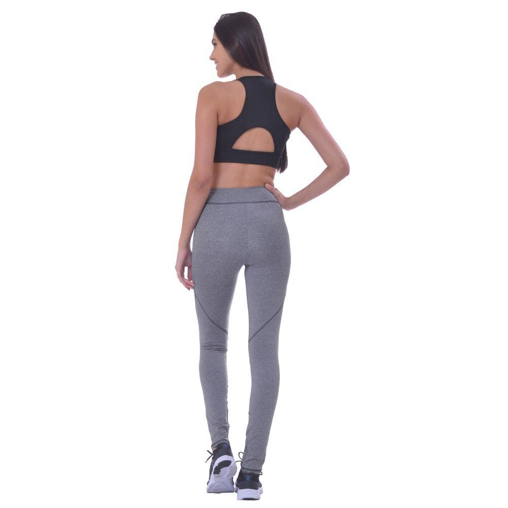 Calça Legging Fitness com Costura em Power Suplex Cinza