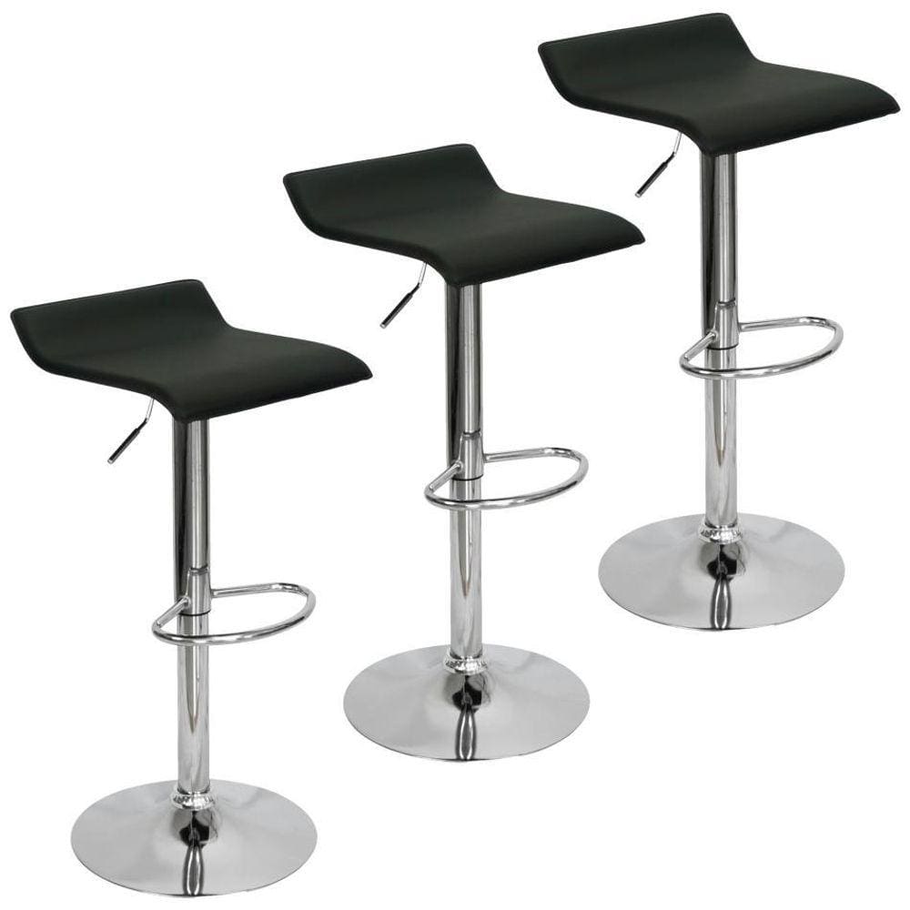 Kit 3 Banquetas Toquio Wave Enzo Belo Horizonte Recouro Giratória Com Regulagem Preta
