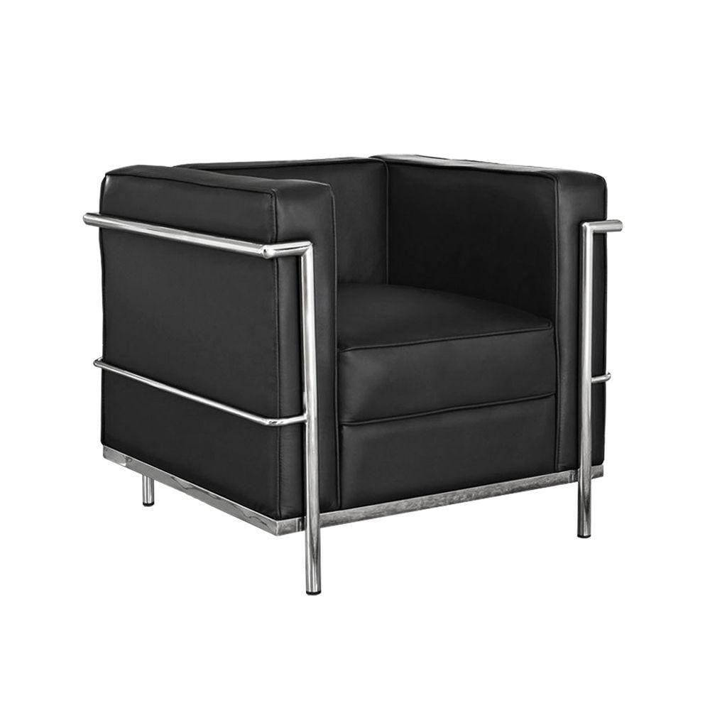 Poltrona Le Corbusier Cromado Em Sintético Preto Cor Preto