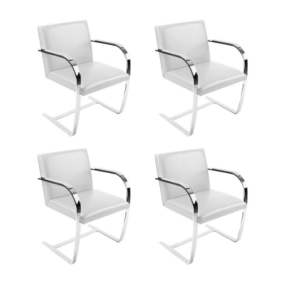 Kit 4 Cadeiras Brno Escritório Couro Sintético Branco Barra Chata Cromada Cor Branco
