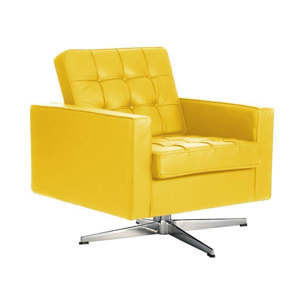 Poltrona Fk Giratória Couro Sintético Amarelo Base Alumínio Cor Amarelo