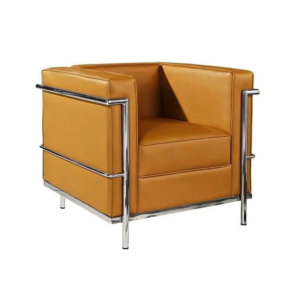Potrona Le Corbusier Inox Em Sintético Caramelo Cor Amarelo