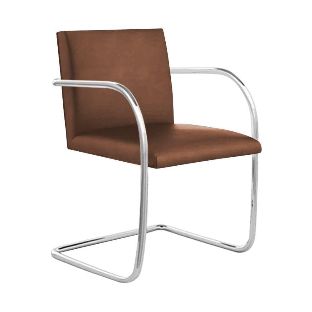 Cadeira Brno Para Escritório Couro Sintético Marrom Tubular Cromada Cor Marrom