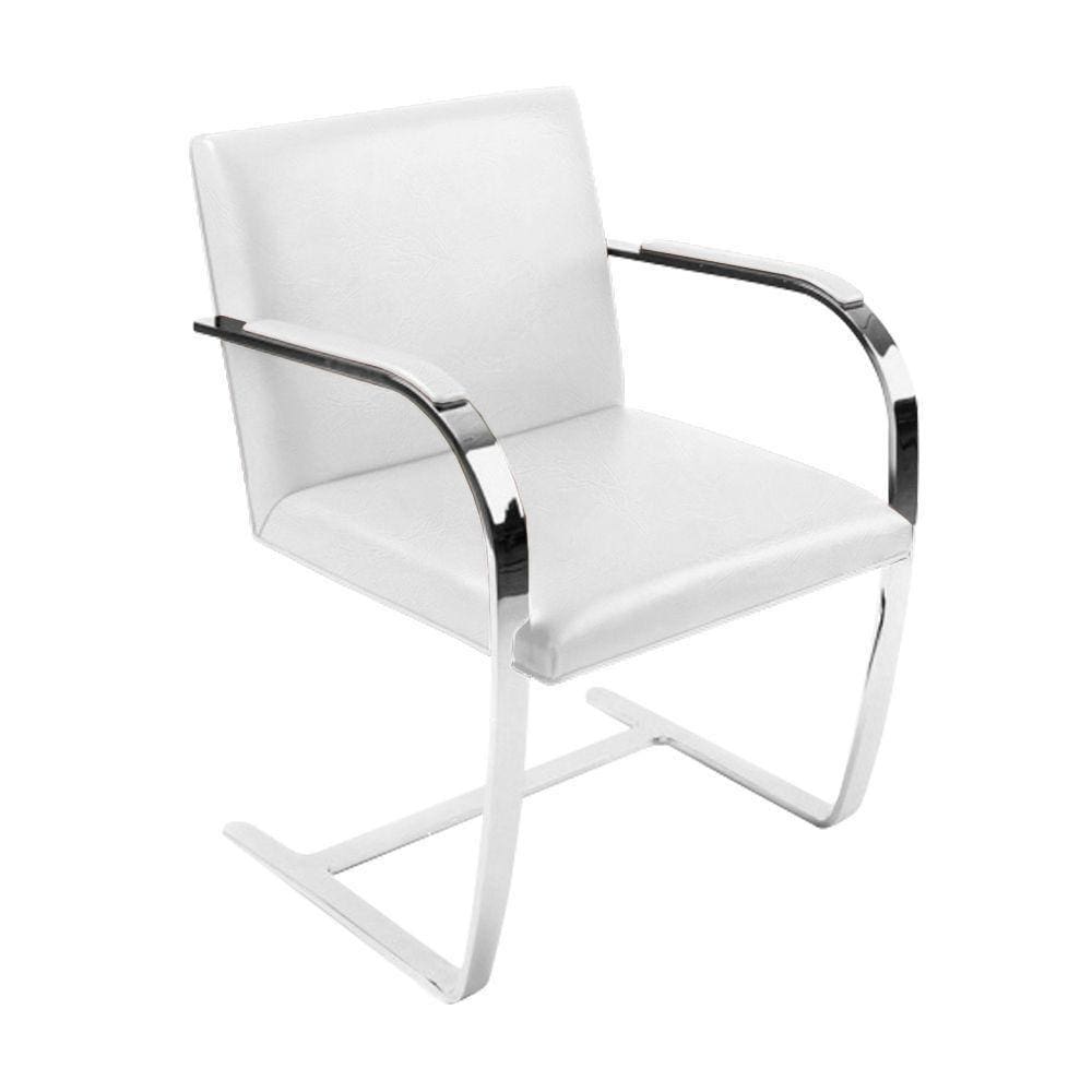 Cadeira Brno Couro Natural Branco Barra Chata Cromada Cor Branco